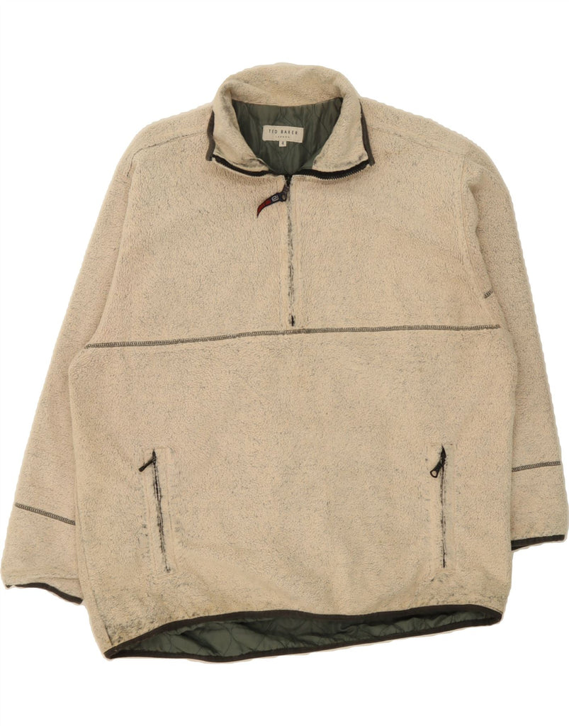TED BAKER Mens Fleece Anorak Jacket Size 4 Large Beige Cotton Vintage Ted Baker and Second-Hand Ted Baker from Messina Hembry 