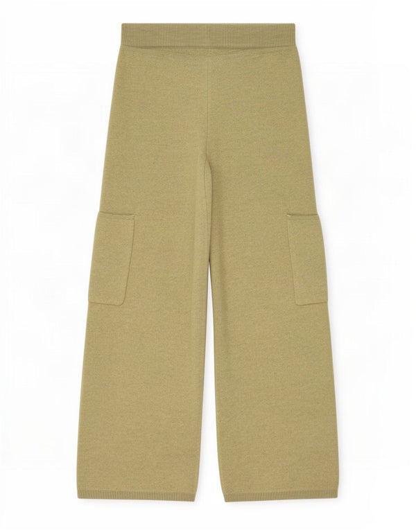 Zara Girls Wide Leg Knit Cargo Trousers 13-14 Years W26 L25 Khaki Polyester