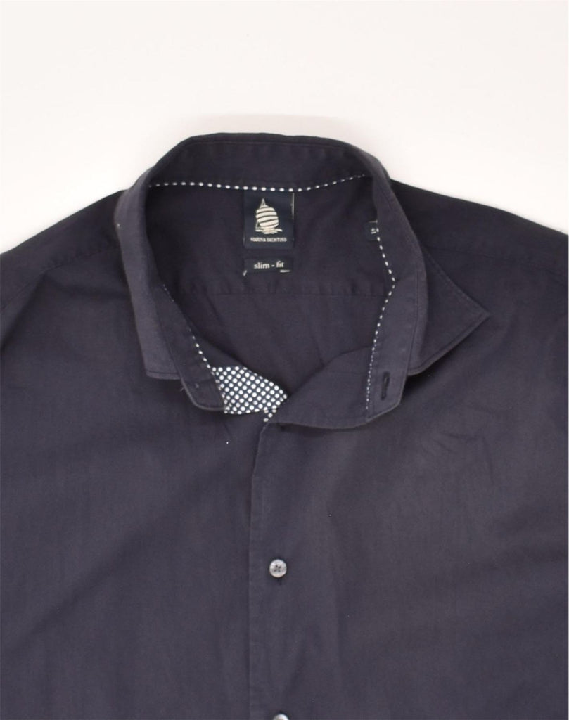 MARINA YACHTING Mens Slim Fit Shirt Size 41 Medium Navy Blue Cotton | Vintage Marina Yachting | Thrift | Second-Hand Marina Yachting | Used Clothing | Messina Hembry 