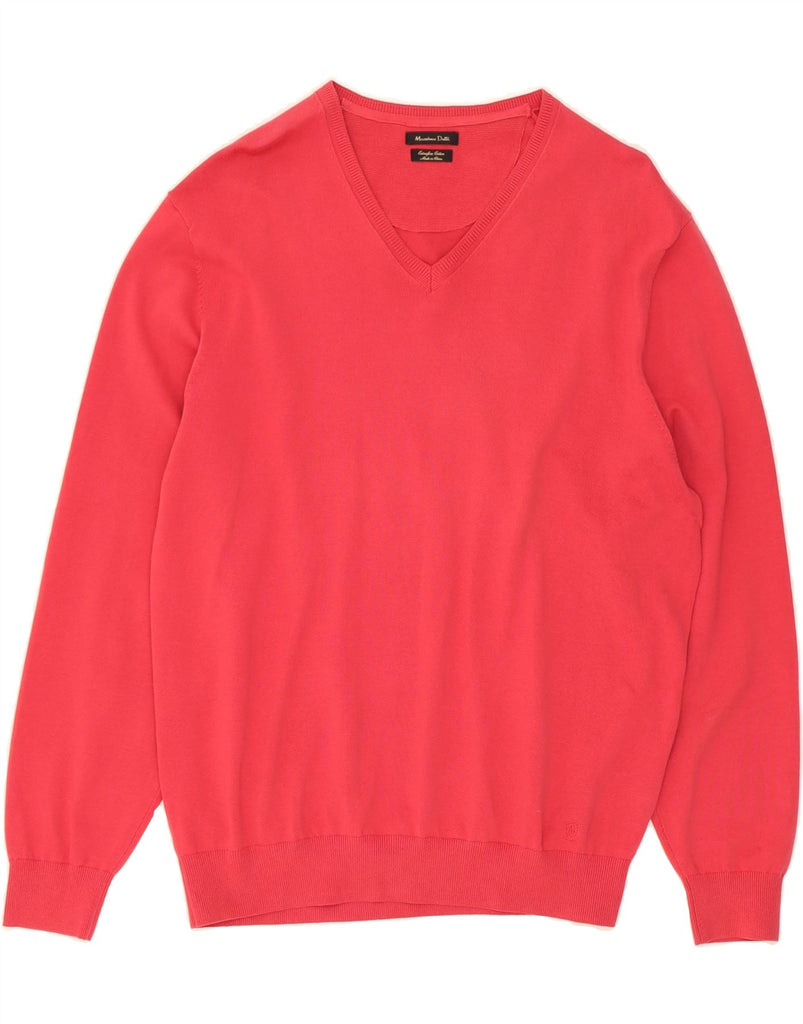 MASSIMO DUTTI Womens V-Neck Jumper Sweater UK 20 2XL Pink Cotton Vintage Massimo Dutti and Second-Hand Massimo Dutti from Messina Hembry 