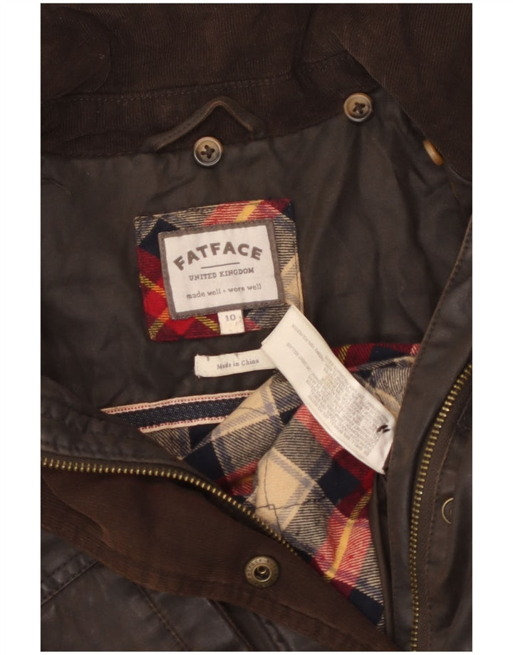 FAT FACE Womens Oversized Waxed Cotton Jacket UK 10 Small Brown Cotton