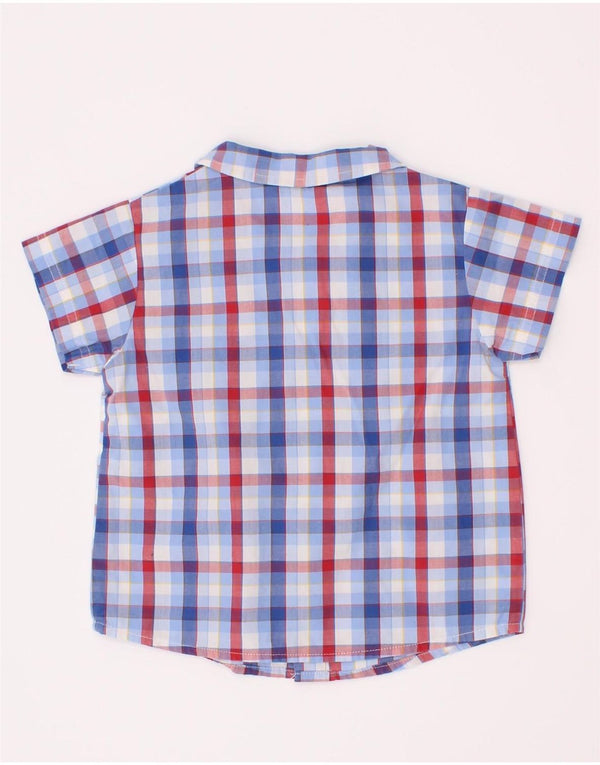 Benetton Baby Boys Short Sleeve Shirt 6-9 Months Blue Check Cotton