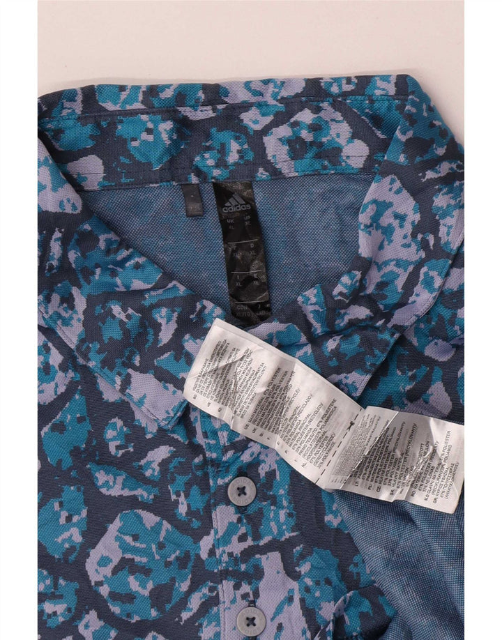 Adidas Mens Abstract Pattern Polo Shirt XL Blue Polyester
