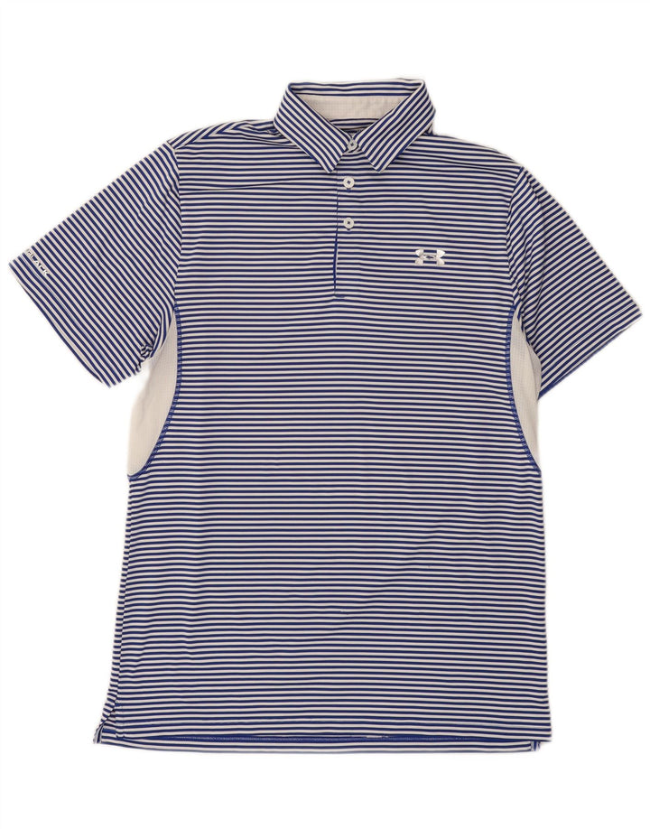 Under Armour Mens Heat Gear Polo Shirt Medium Blue Pinstripe Polyester