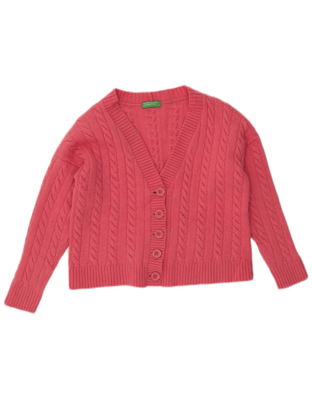BENETTON Womens Crop Cardigan Sweater UK 14 Medium Pink Wool