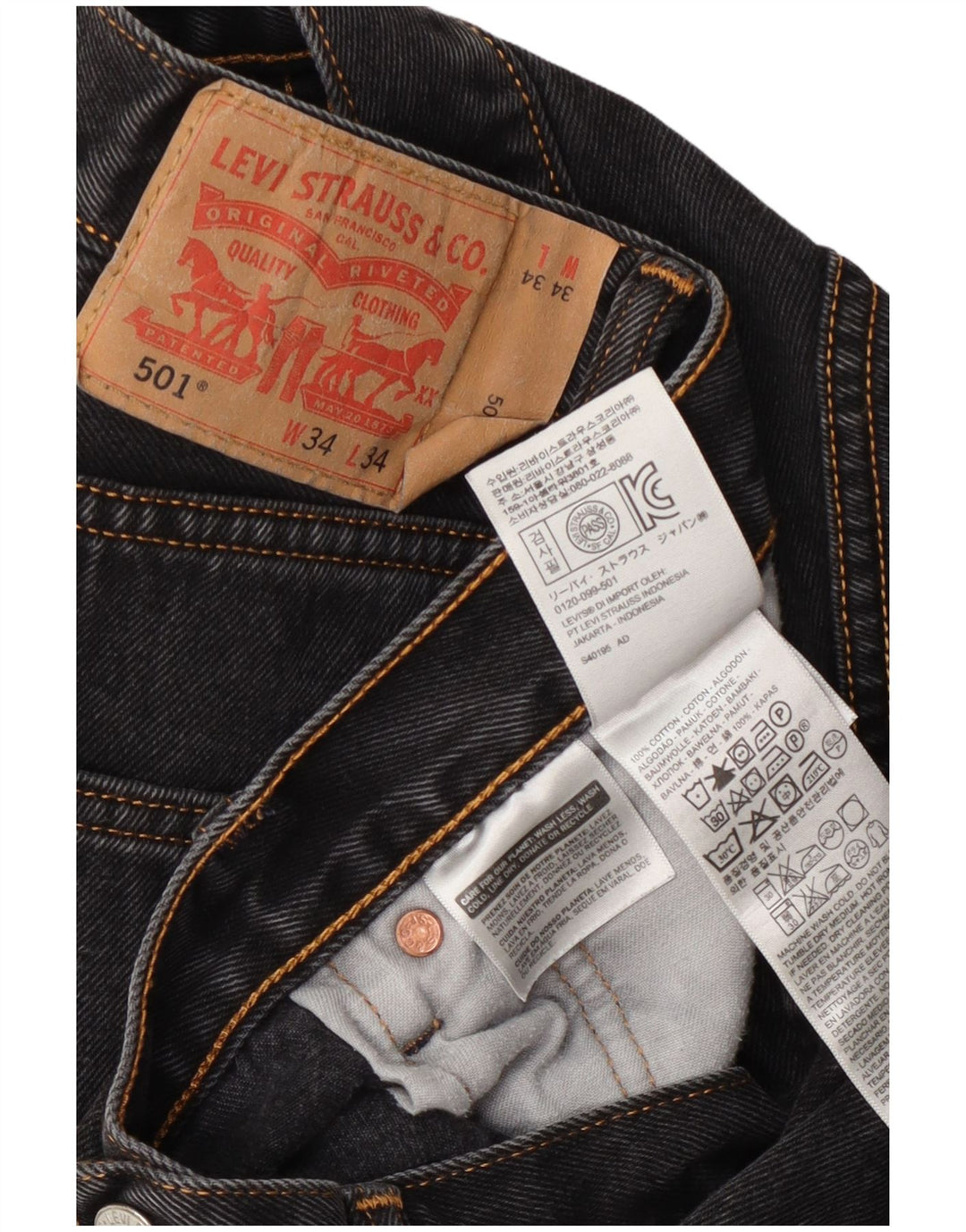 Levi's Mens 501 Straight Jeans 34 L34 Grey Cotton
