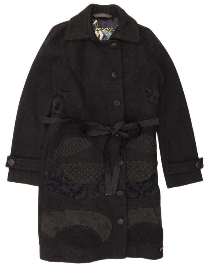 Desigual Womens Overcoat EU 44 XL Black Floral Wool