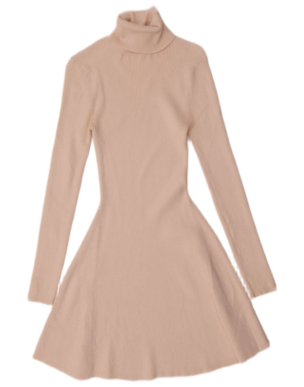 Zara Womens Roll Neck Long Sleeve Jumper Dress UK 12 Medium Beige Viscose