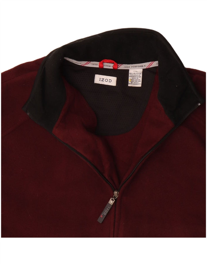 Izod Mens Fleece Jacket UK 40 Large Maroon Colourblock Polyester