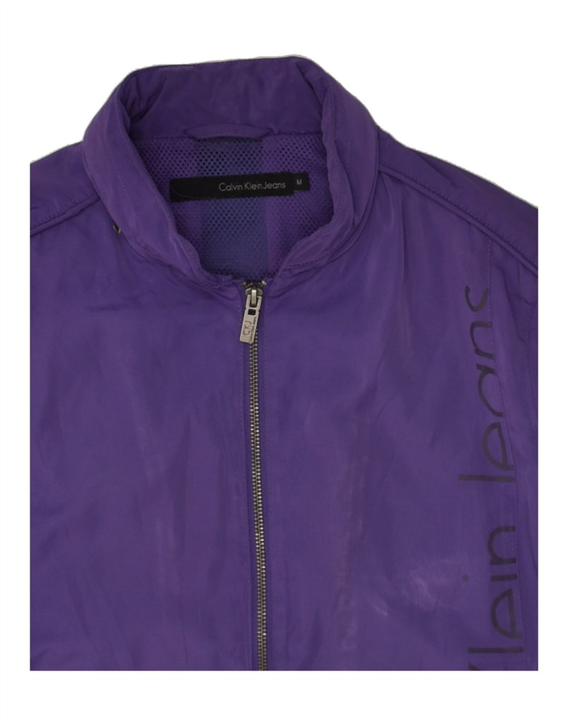 CALVIN KLEIN Womens Graphic Bomber Jacket UK 14 Medium Purple Polyester | Vintage Calvin Klein | Thrift | Second-Hand Calvin Klein | Used Clothing | Messina Hembry 