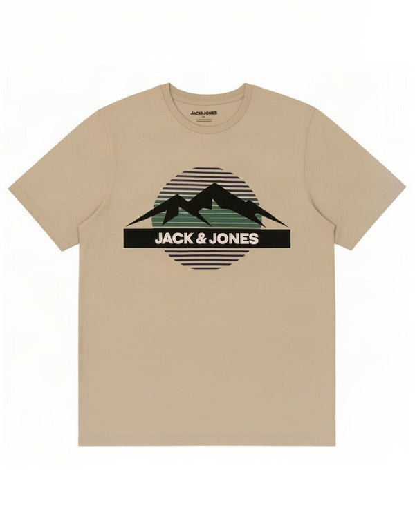 Jack & Jones Mens Graphic T-Shirt Top Medium Off White Cotton