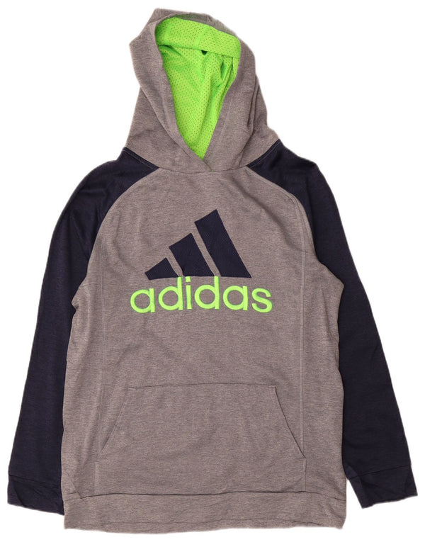 Adidas Womens Graphic Hoodie Jumper UK 18 XL Grey Colourblock Polyester