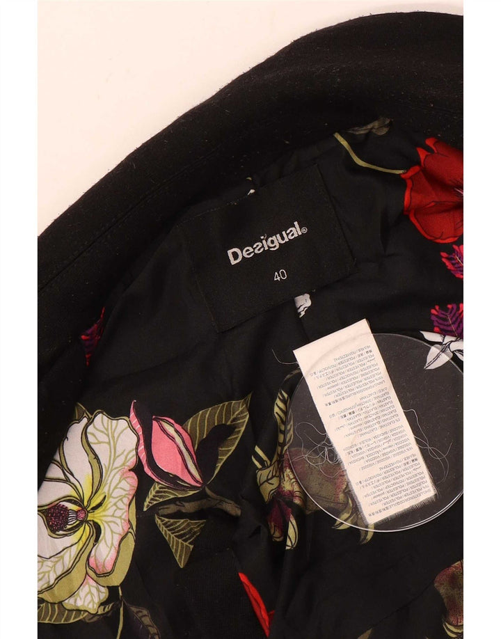 Desigual Womens 1 Button Blazer Jacket EU 40 Medium Black Floral Polyester