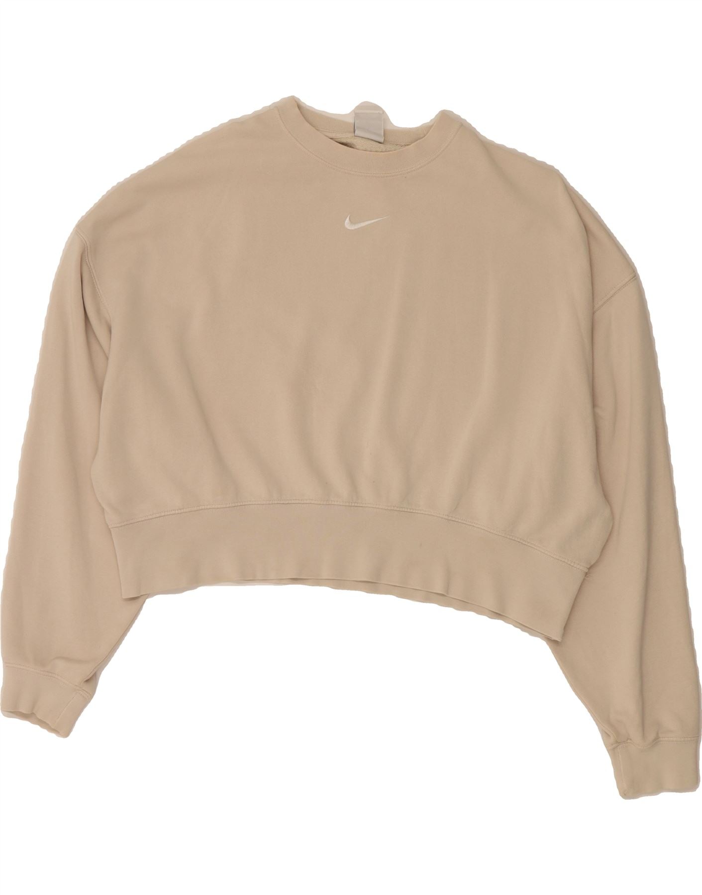 NIKE Womens Oversized Crop Sweatshirt Jumper UK XS Beige Cotton