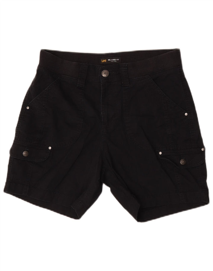 Lee Womens Mid Rise Relaxed Fit Cargo Shorts US 6 Medium W30  Black Cotton