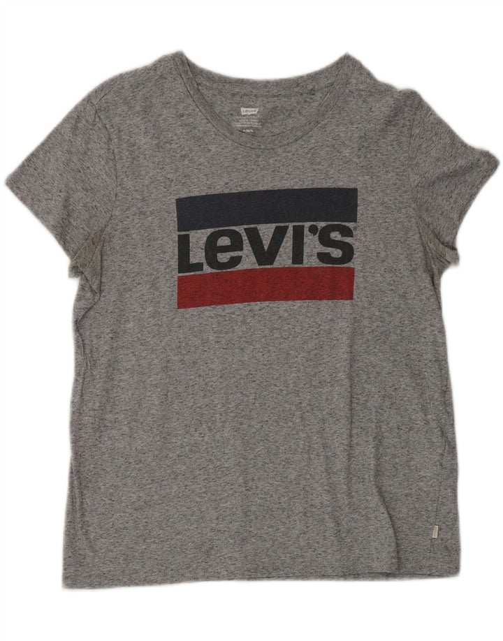 LEVI'S Womens Graphic T-Shirt Top UK 12 Medium Grey Flecked Cotton Vintage Levi's and Second-Hand Levi's from Messina Hembry 