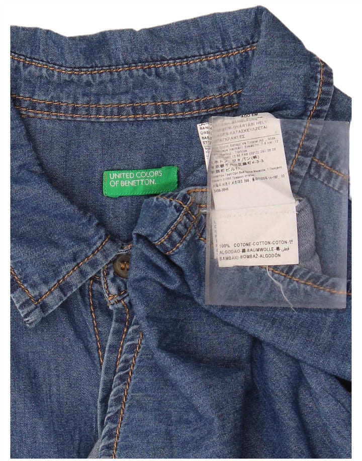 BENETTON Boys Denim Shirt 11-12 Years 2XL Blue Cotton