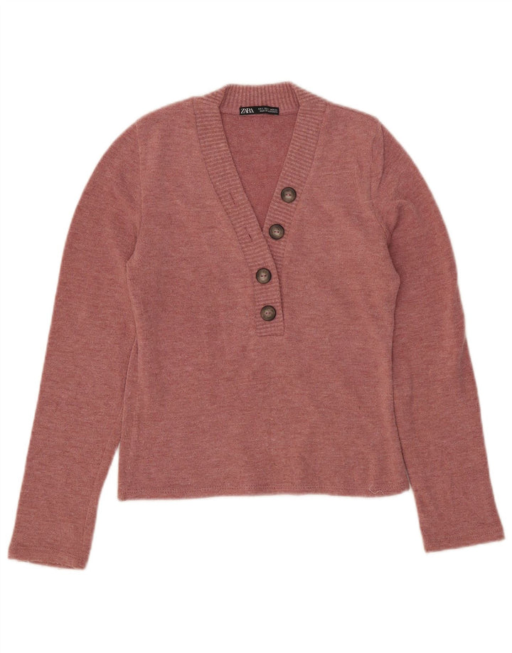 Zara Womens V-Neck Jumper Sweater UK 10 Small Pink