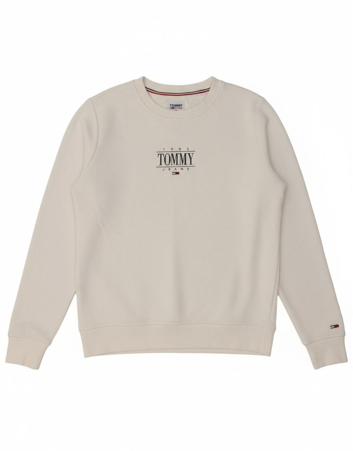 TOMMY HILFIGER Womens Graphic Oversized Sweatshirt Jumper UK 6 XS White