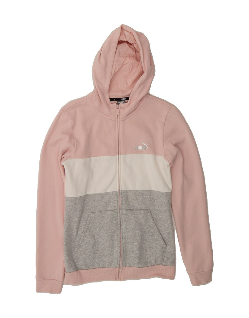 PUMA Girls Zip Hoodie Sweater 15-16 Years  Pink Colourblock Cotton Vintage Puma and Second-Hand Puma from Messina Hembry 