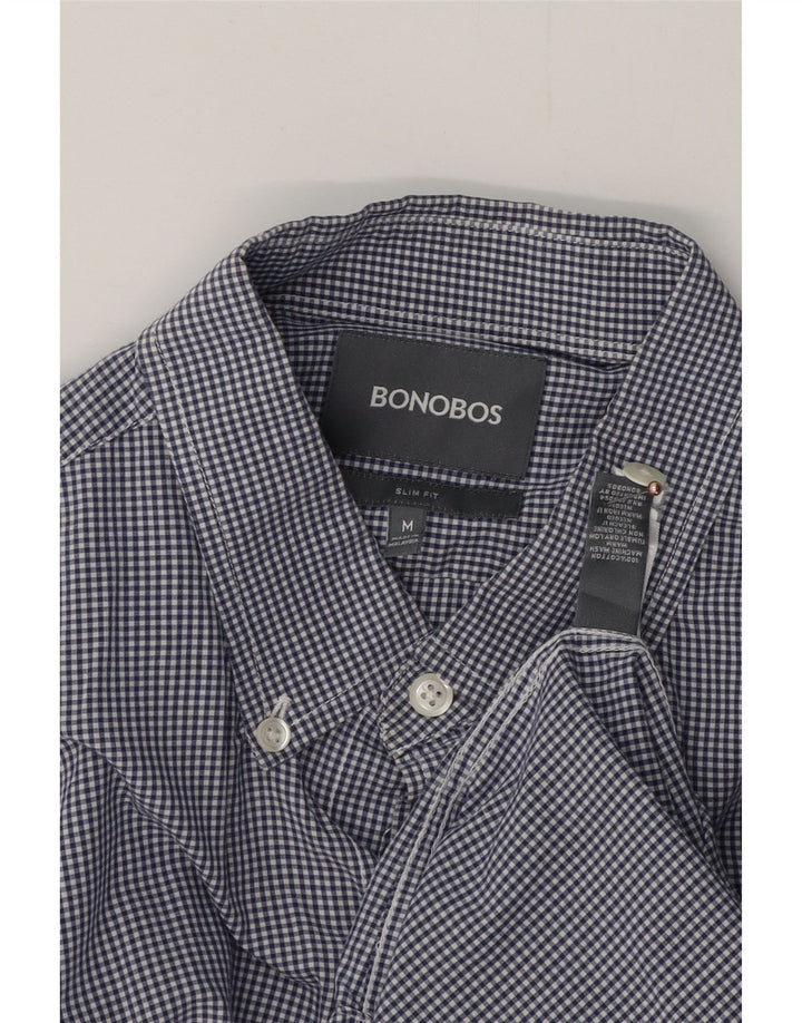 BONOBOS Mens Slim Fit Shirt Medium Navy Blue Gingham Cotton
