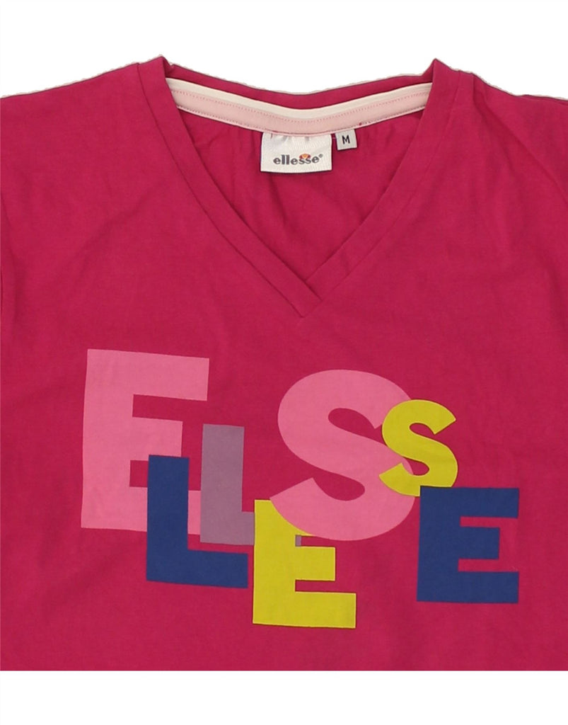 ELLESSE Womens Graphic T-Shirt Top UK 12 Medium Pink Cotton | Vintage Ellesse | Thrift | Second-Hand Ellesse | Used Clothing | Messina Hembry 