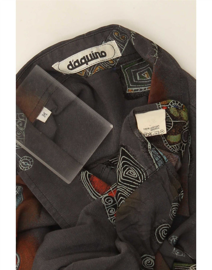 Vintage Mens Abstract Pattern Shirt Medium Grey Viscose