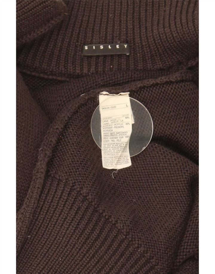 Sisley Mens Cardigan Sweater Large Brown Wool