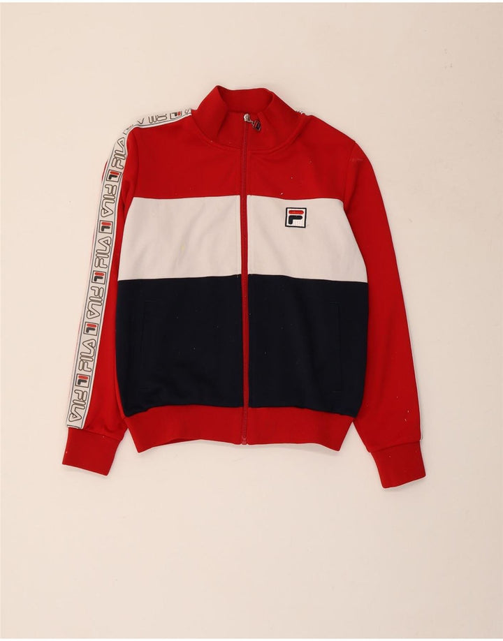 FILA Womens Graphic Tracksuit Top Jacket UK 14 Medium Red Colourblock