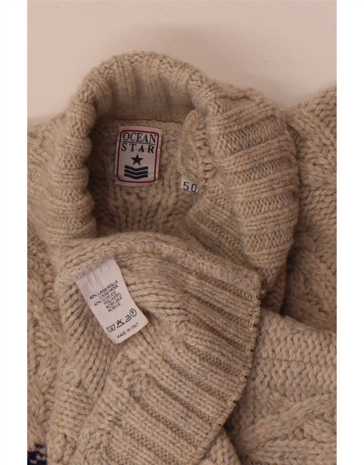 Ocean Star Mens Roll Neck Jumper Sweater IT 50 Medium Grey Geometric Wool