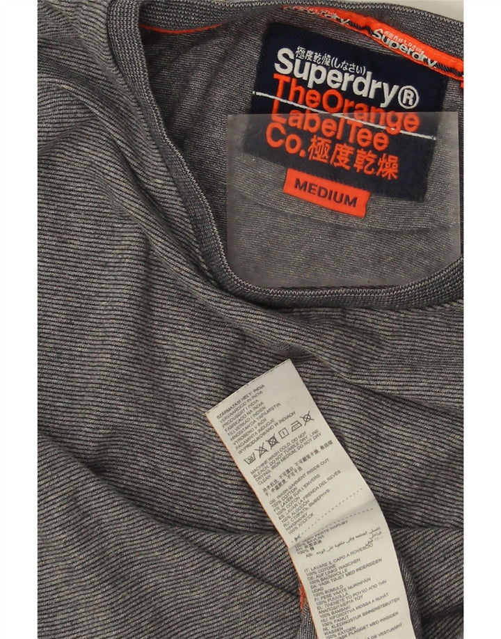 Superdry Mens Top Long Sleeve Medium Grey Pinstripe Cotton