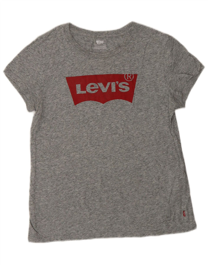 LEVI'S Womens Graphic T-Shirt Top UK 12 Medium Grey Flecked Cotton