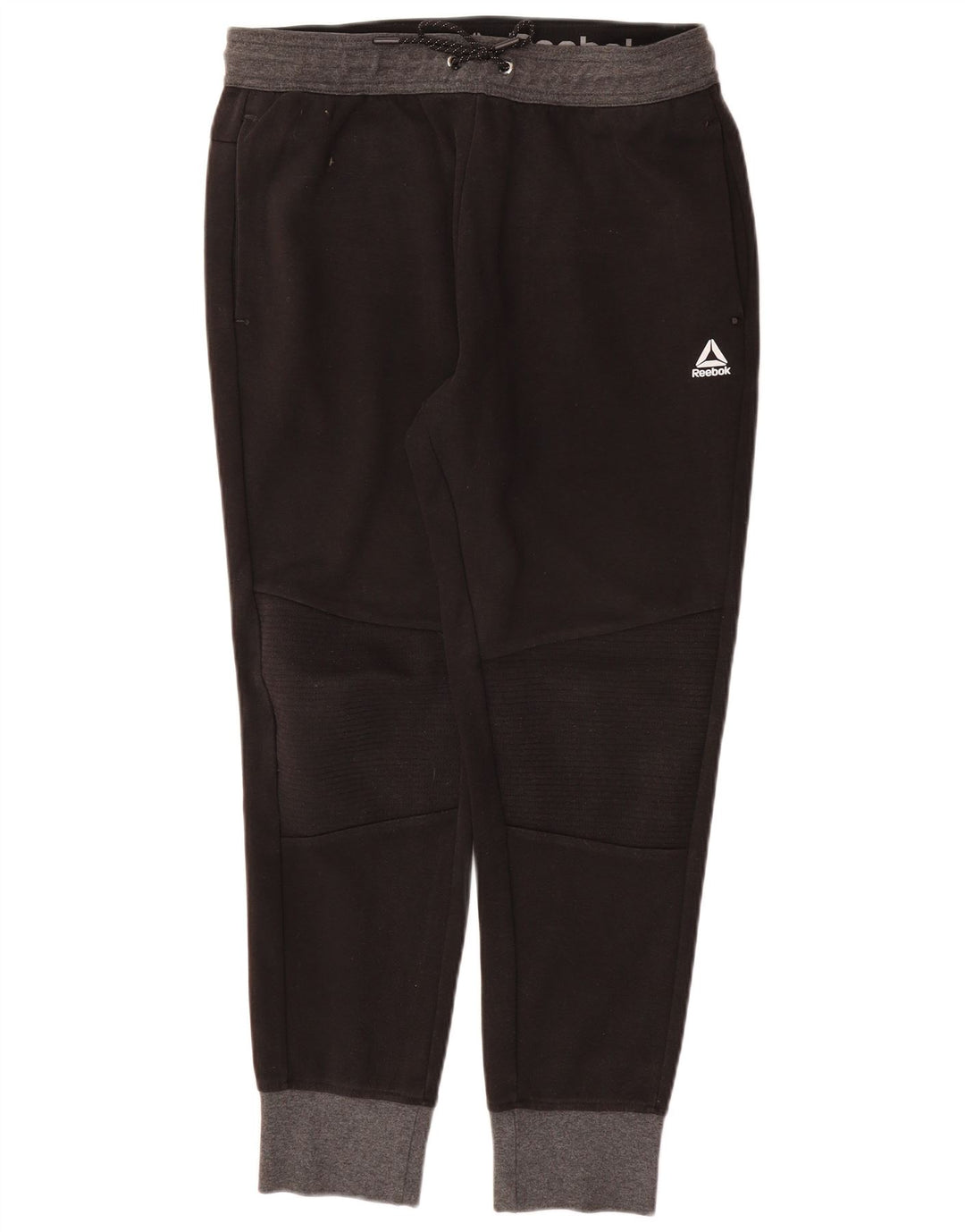 REEBOK Mens Tracksuit Trousers Joggers Medium Black Colourblock Cotton
