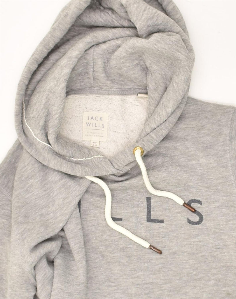 JACK WILLS Womens Graphic Hoodie Jumper UK 14 Large  Grey Cotton | Vintage Jack Wills | Thrift | Second-Hand Jack Wills | Used Clothing | Messina Hembry 