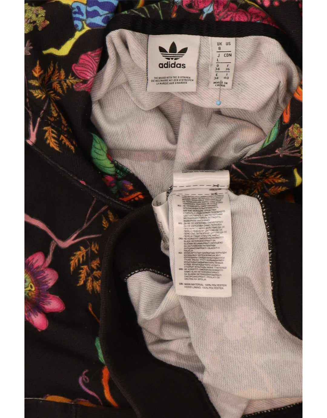 Adidas Womens Crop Oversized Sweatshirt Jumper UK 8 Small Black Floral