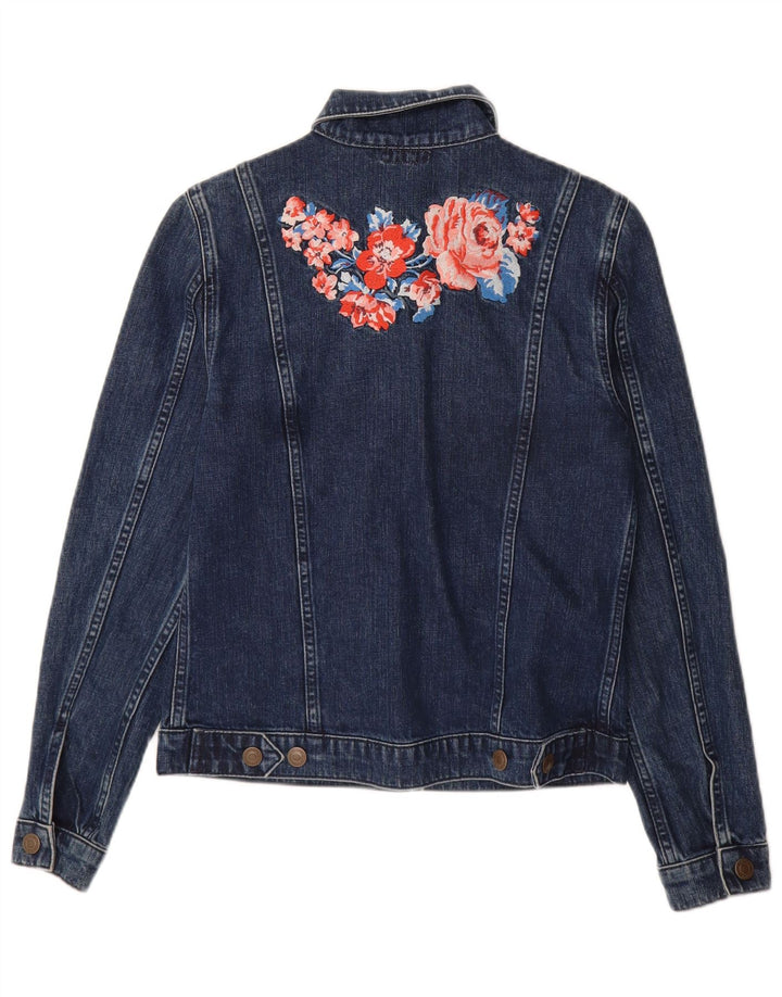 Cath Kidston Womens Denim Jacket UK 8 Small Navy Blue Floral Cotton