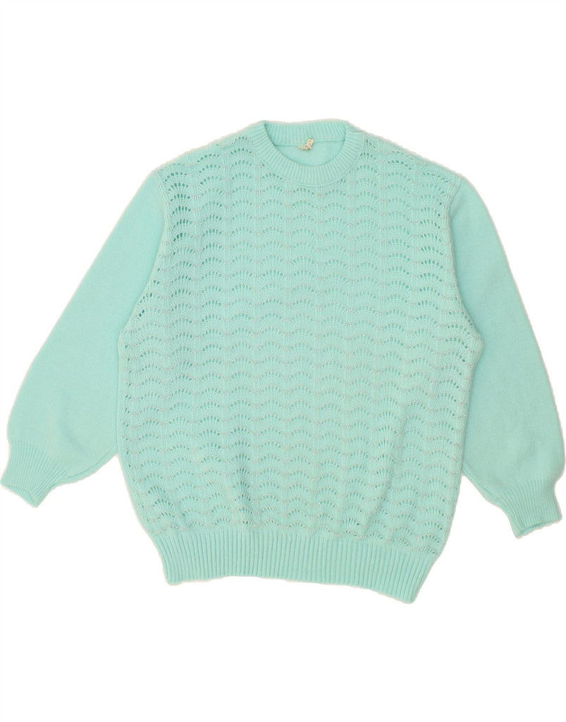VINTAGE Womens 3/4 Sleeve Crew Neck Jumper Sweater EU 46 XL Turquoise Vintage Vintage and Second-Hand Vintage from Messina Hembry 