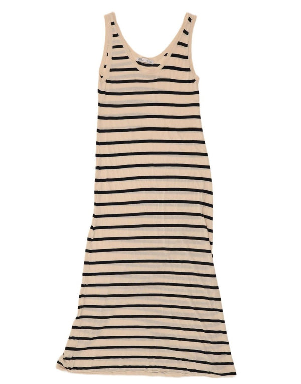 Zara Womens Sundress UK 10 Small Off White Striped Cotton
