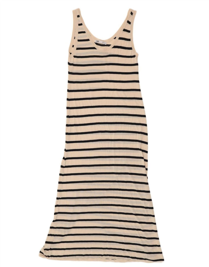 Zara Womens Sundress UK 10 Small Off White Striped Cotton