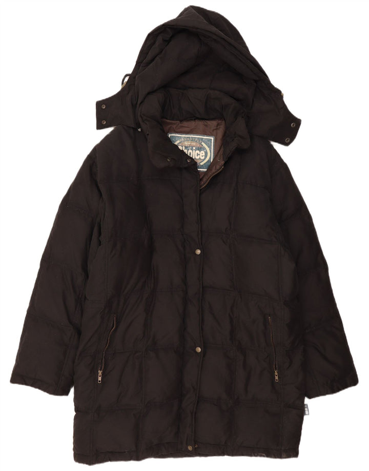 VINTAGE Womens Hooded Padded Coat EU 50 2XL Black Polyamide