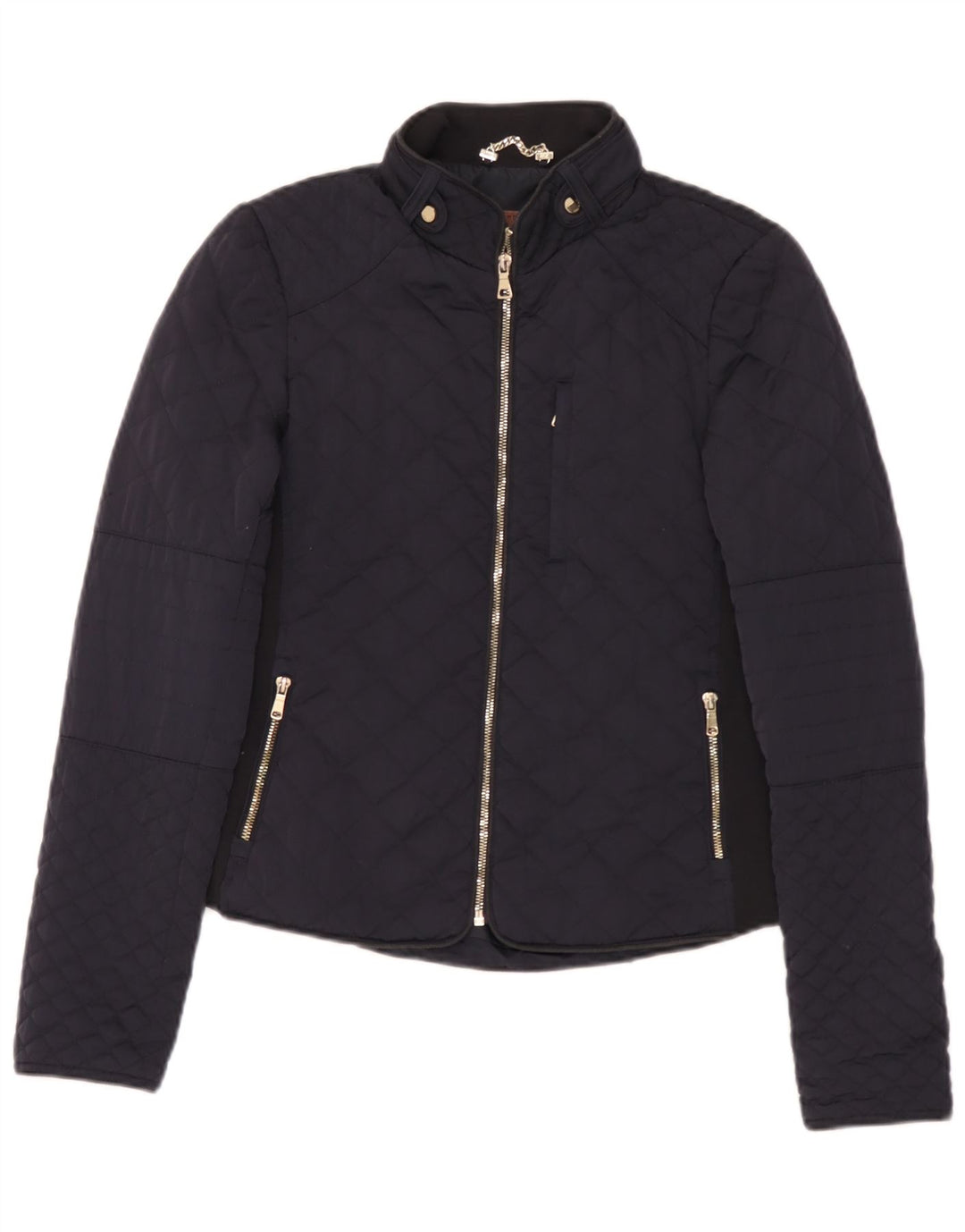 Zara Womens Quilted Jacket UK 12 Medium Navy Blue Polyester