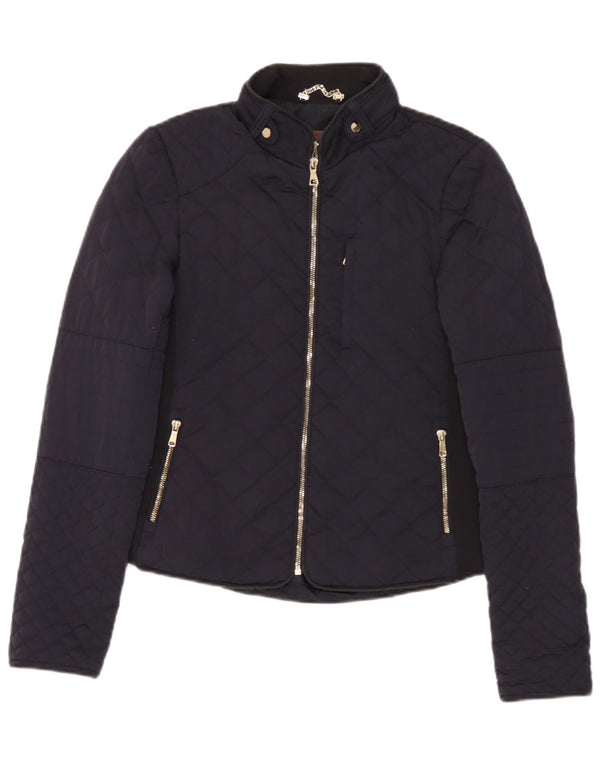 Zara Womens Quilted Jacket UK 12 Medium Navy Blue Polyester