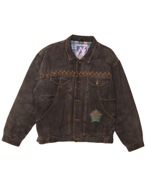 Jinglers Mens Denim Jacket IT 52/54 Large Black Cotton