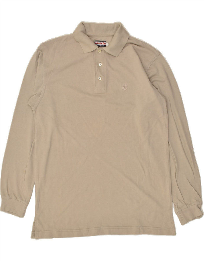 INVICTA Mens Long Sleeve Polo Shirt Small Beige Cotton | Vintage Invicta | Thrift | Second-Hand Invicta | Used Clothing | Messina Hembry 