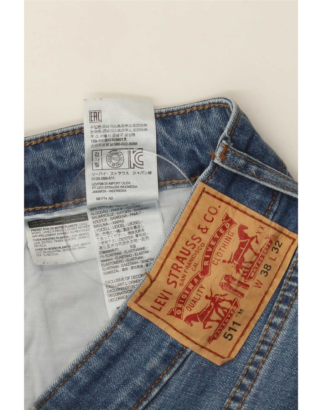 Levi's Mens 511 Slim Jeans W38 L32 Blue Cotton