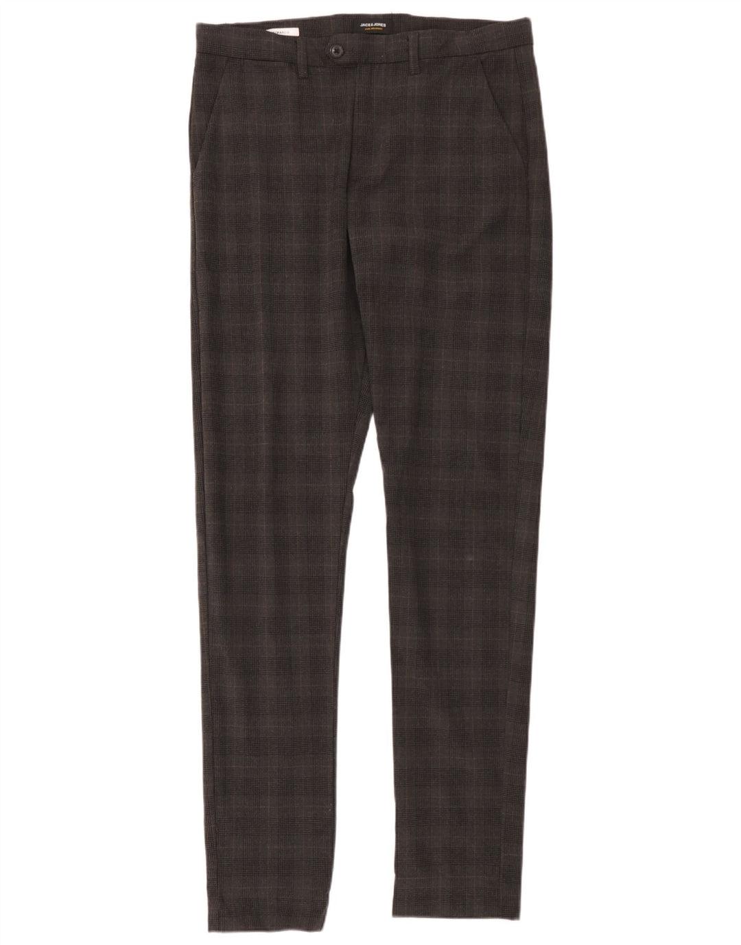Jack & Jones Mens Marco Slim Chino Trousers W33 L36 Grey Check Polyester