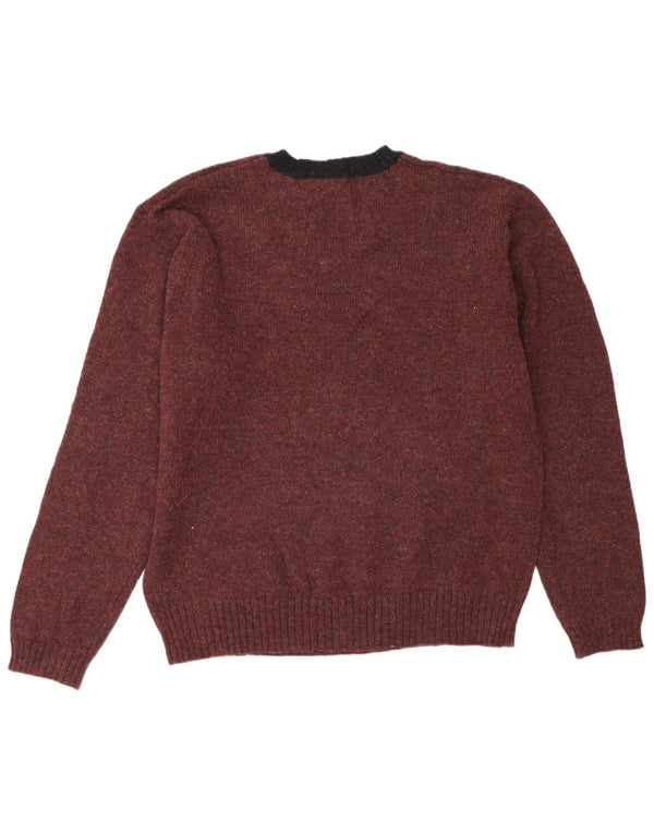 Old Navy Mens V-Neck Jumper Sweater XL Burgundy Colourblock Wool