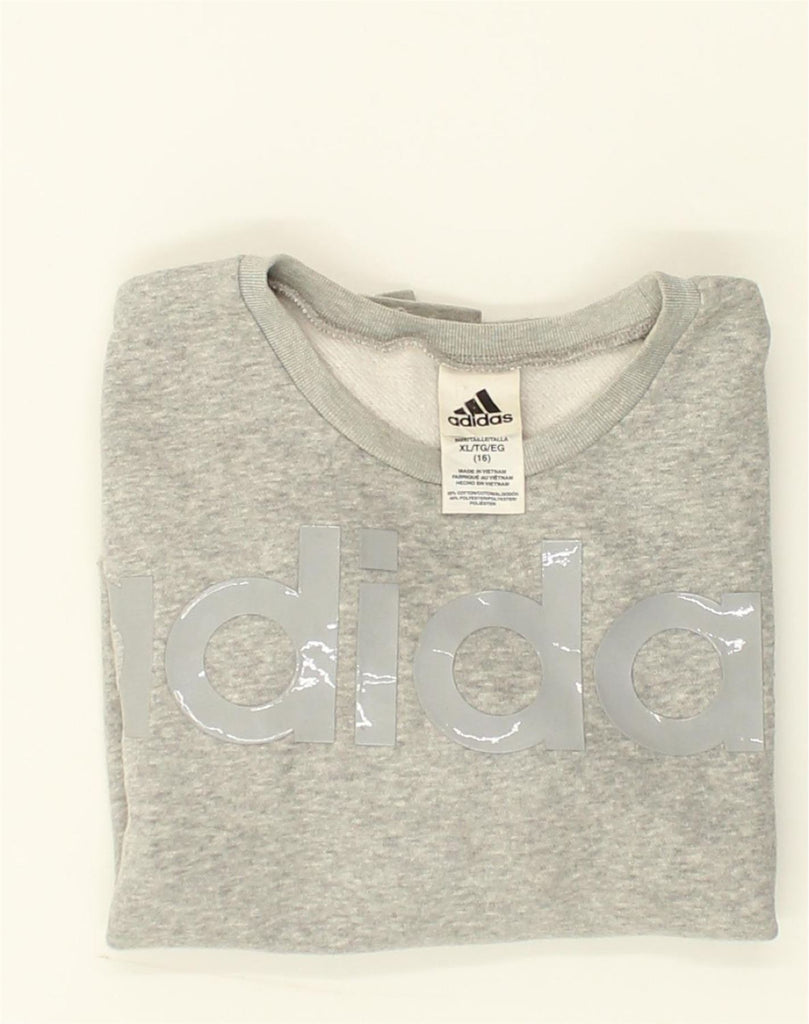 ADIDAS Girls Graphic Sweatshirt Jumper 15-16 Years XL Grey Cotton | Vintage Adidas | Thrift | Second-Hand Adidas | Used Clothing | Messina Hembry 