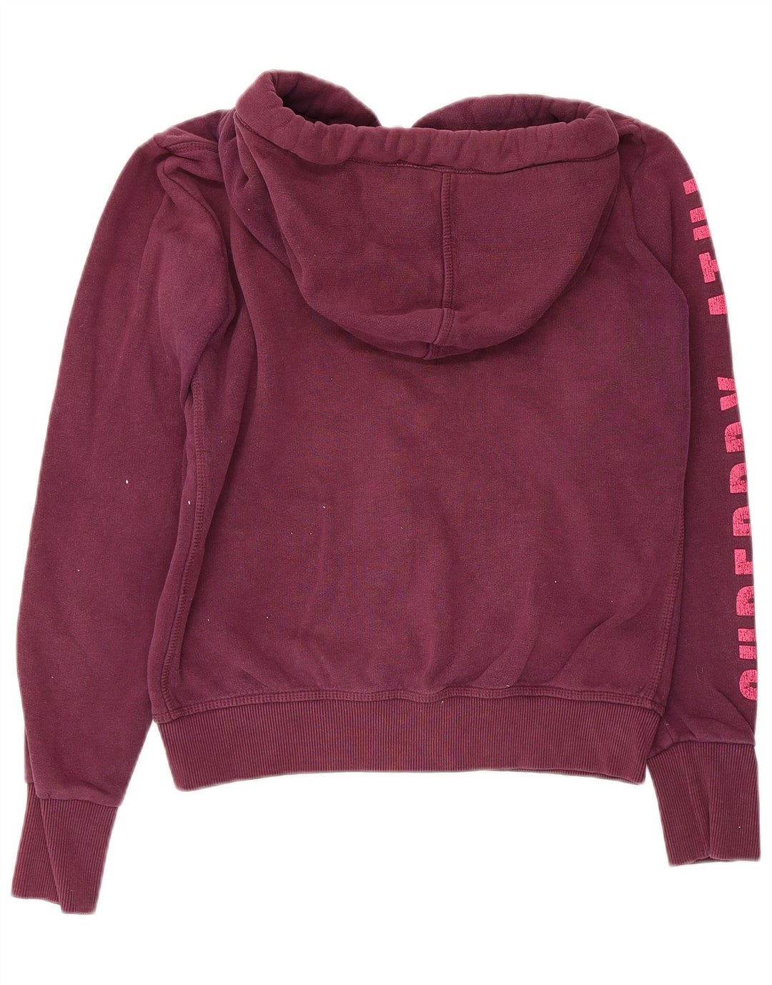 Superdry Womens Graphic Zip Hoodie Sweater UK 14 Medium Maroon Cotton