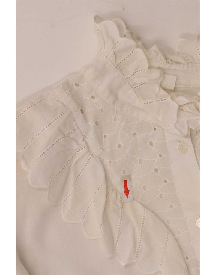 Vintage Womens 3/4 Sleeve Ruffle Front Shirt Blouse UK 12 Medium White